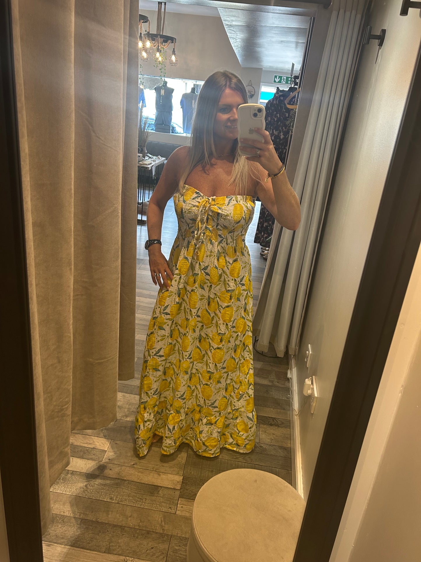 Lemon Cheesecloth Bardot Dress