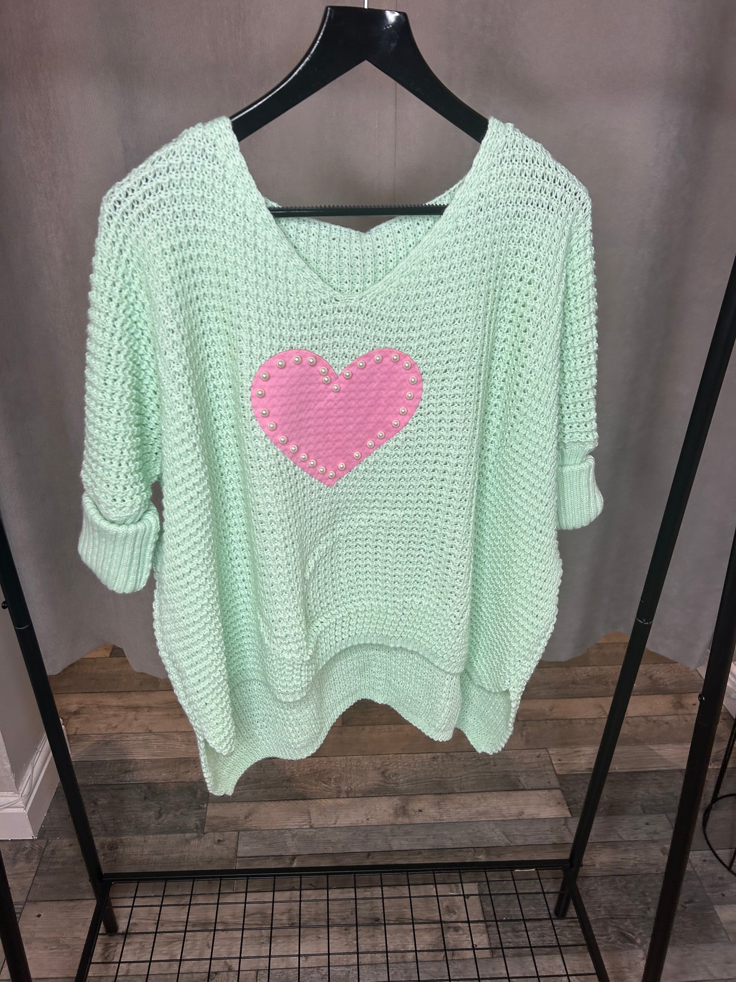 Mint Green Heart Jumper