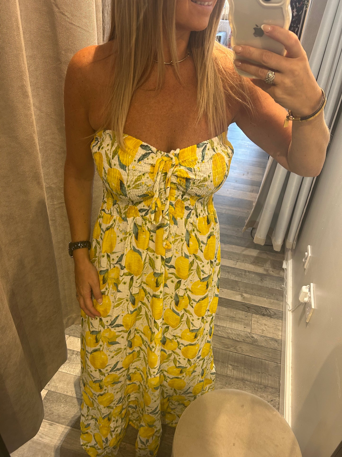 Lemon Cheesecloth Bardot Dress
