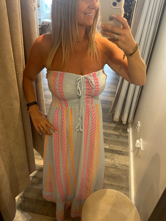 Aztec Cheesecloth Bardot Dress