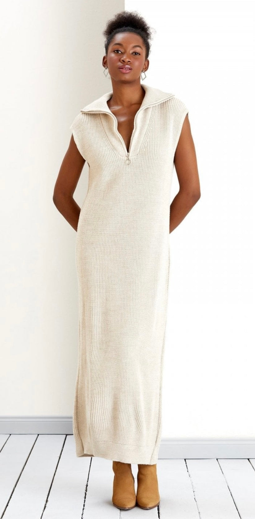 Knitted Maxi Dress Zip Collar