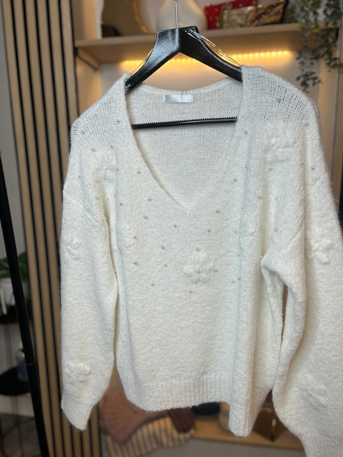 V Neck floral and pearl jumper