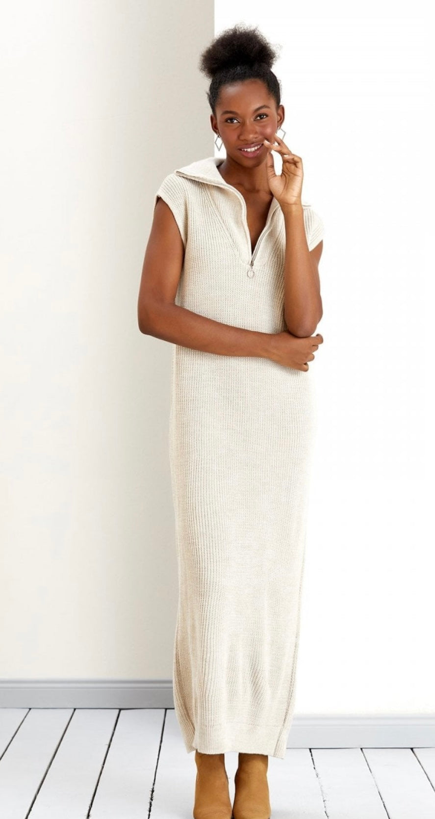 Knitted Maxi Dress Zip Collar