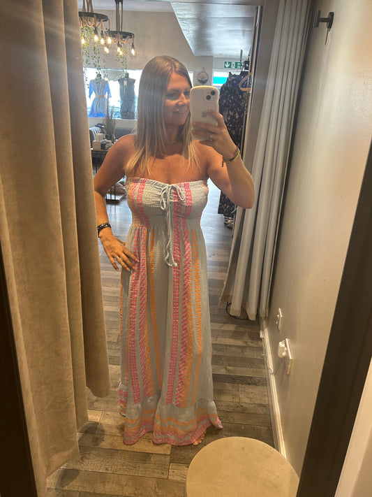 Aztec Cheesecloth Bardot Dress